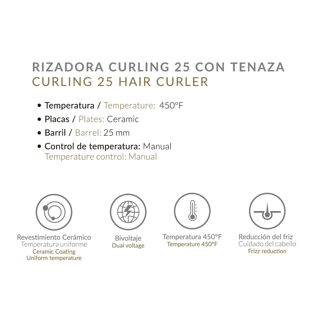 PINZA ALIZZ CURLING CON TENAZA 25 NARANJADA