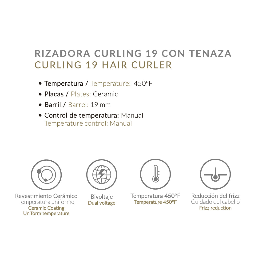 PINZA ALIZZ CURLING CON TENAZA 19 ROSA