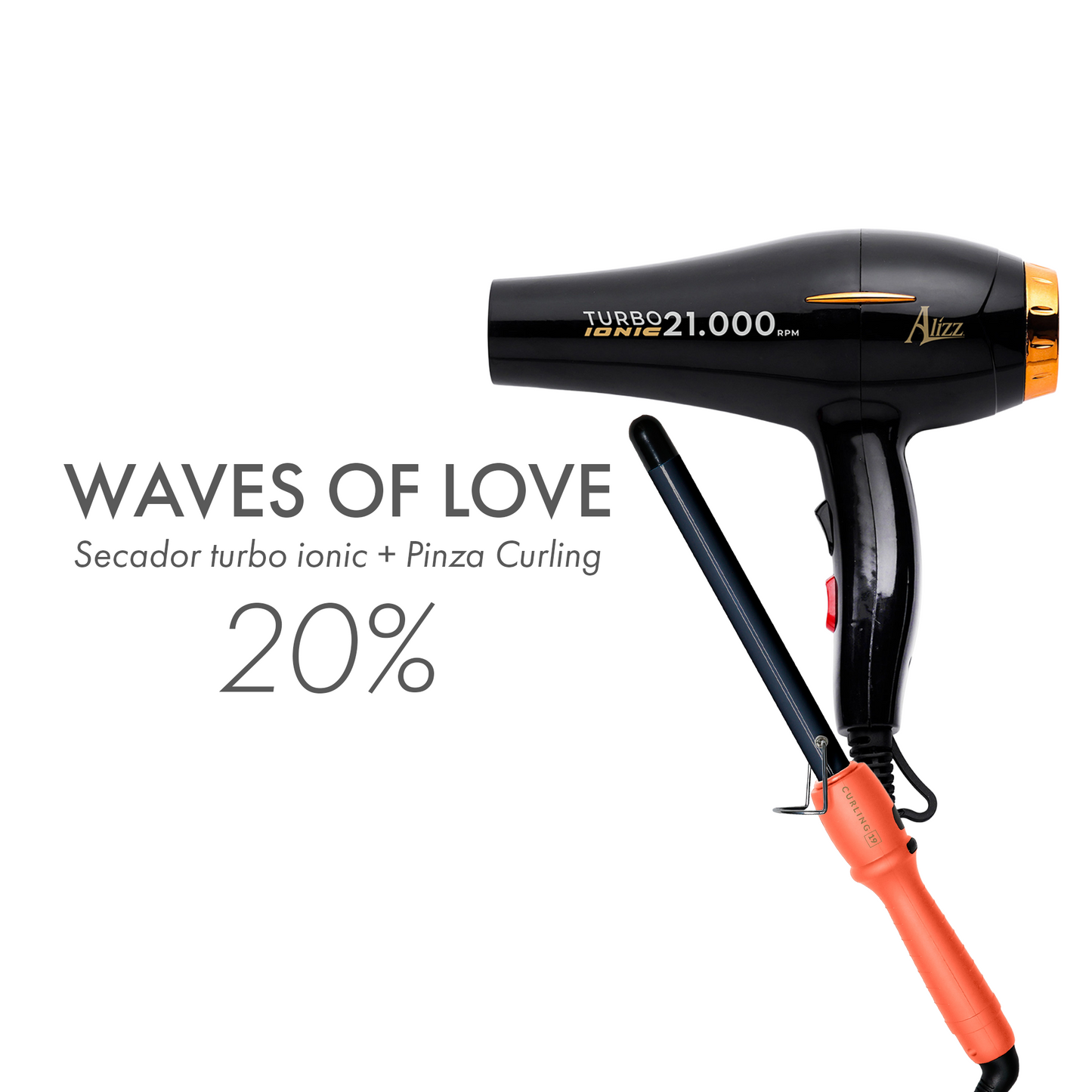 WAVES OF LOVE - SECADOR TURBO IONIC + PINZA CURLING 19MM