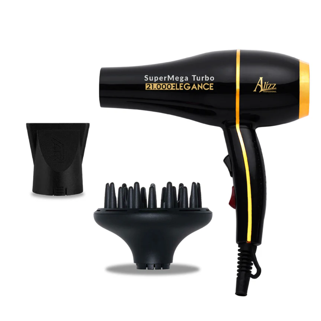 SECADOR SUPER MEGA TURBO ELEGANCE GOLD CON DIFUSOR – Alizz col
