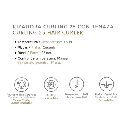 PINZA ALIZZ CURLING CON TENAZA 25 ROSA