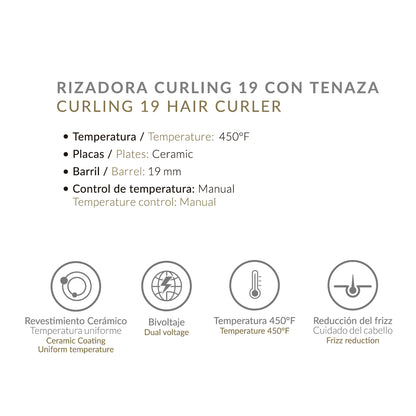 PINZA ALIZZ CURLING CON TENAZA 19 LILA
